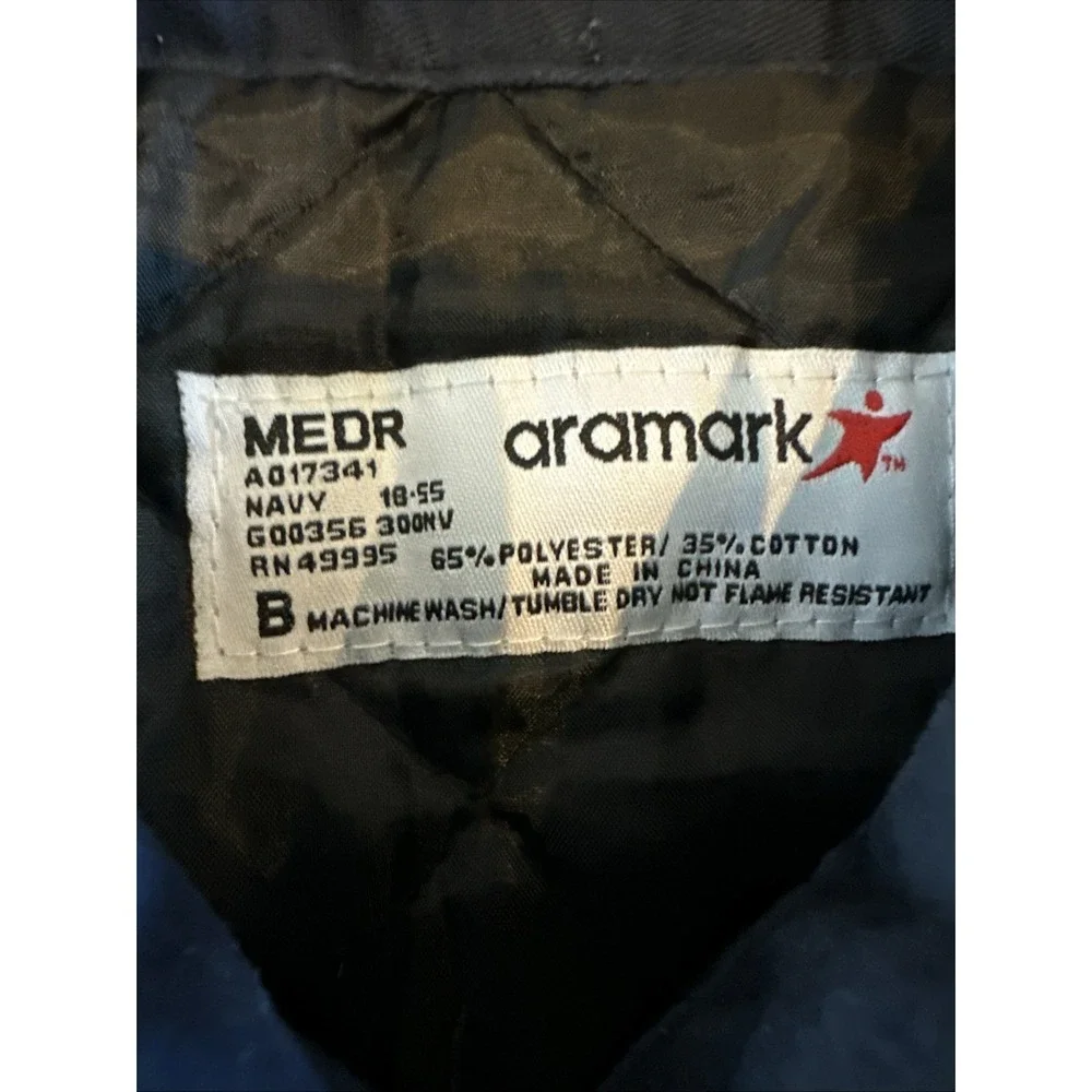 Vintage Aramark Light Navy Blue Insulated Quilted Lined Work Mechanic Jacket Med